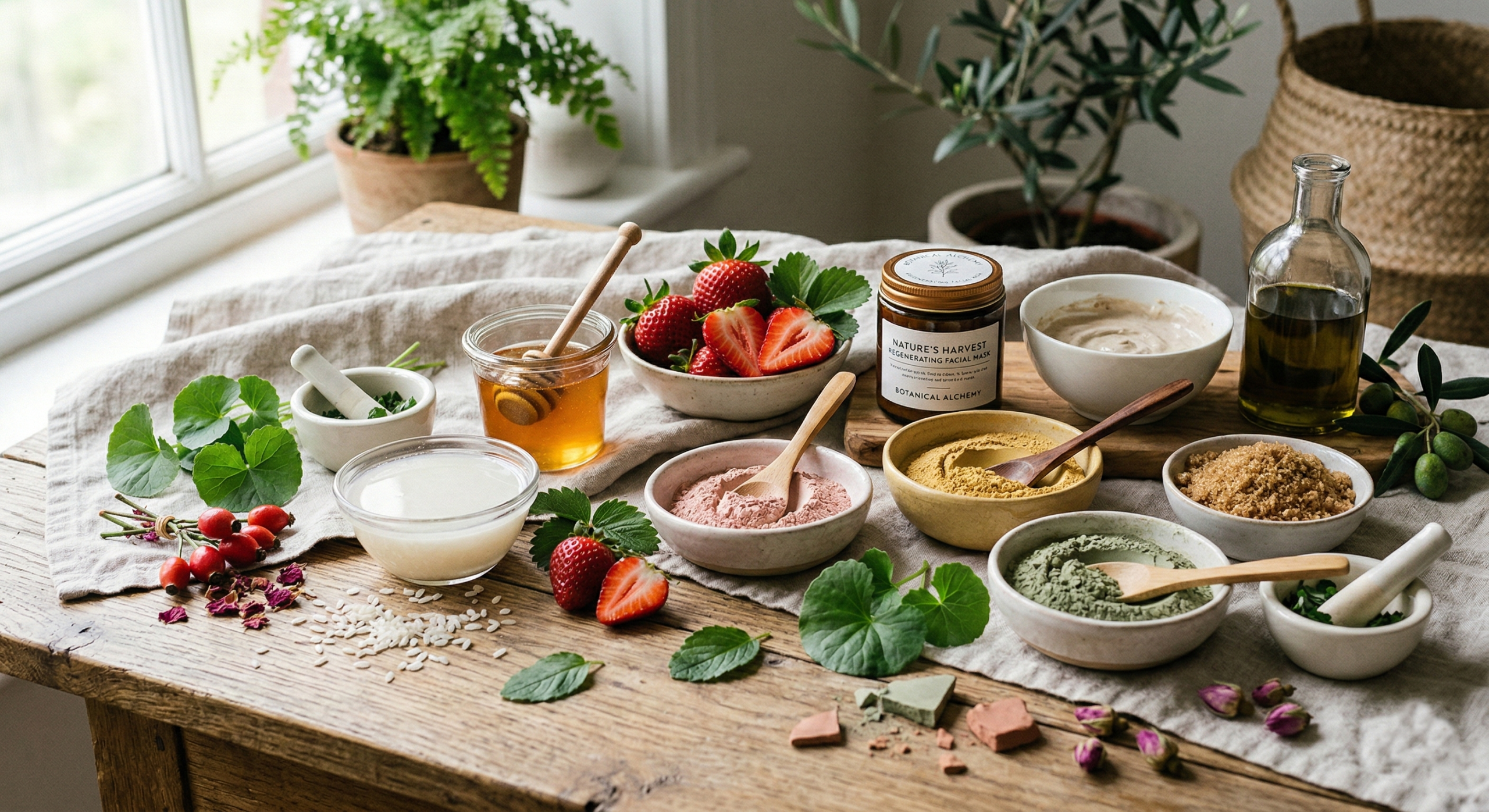 some of the raw ingredients we use in our skincare on a table